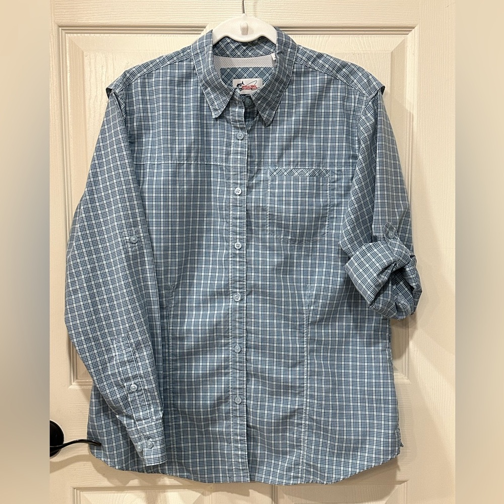 Blue Plaid Summer/Fishing Button Down Shirt with vents